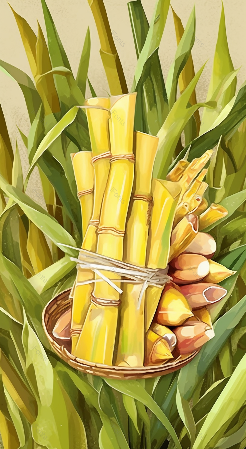 秋天秋季竹林竹子竹叶堆里放着的嫩竹笋收货季节手绘插画,插画/手绘图,插画/手绘图库,插画/手绘图下载,插画/手绘